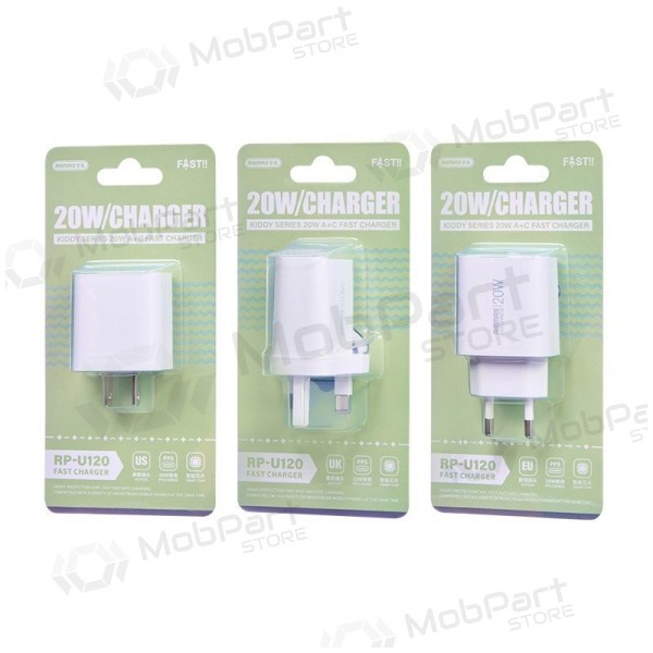 Telefonladegerät Remax RP-U120 20 W USB-C + USB-A weiß