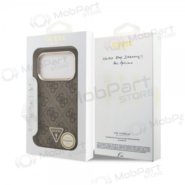 Apple iPhone 18 Pro Hülle - Guess PU Leather 4G Strass Triangle Logo Gold Frame MagSafe (braun)