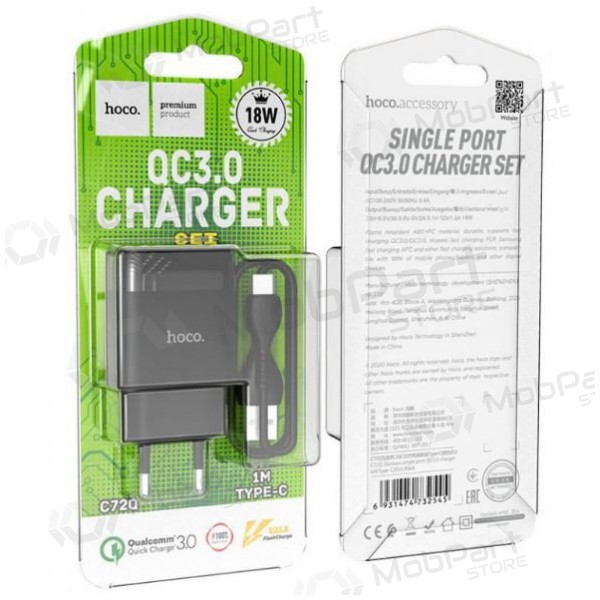 Ladegerät HOCO C72Q Glorious USB + type-C Kabel (QC3.0) (Schwarz)