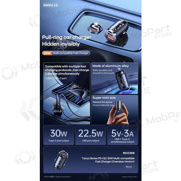 Kfz-Ladegerät Remax RCC359 30 W USB-C + USB-A schwarz