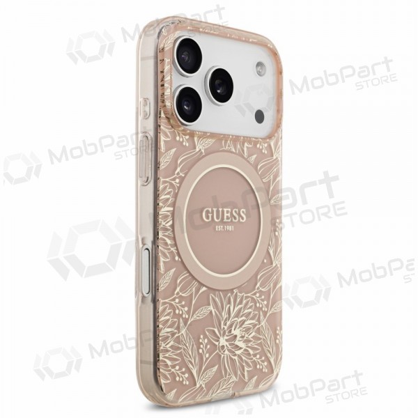 Apple iPhone 18 Pro Hülle - Guess IML Flowers Allover Strap MagSafe (Rosa)