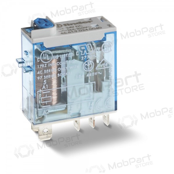 Relė 1 grupė 46 serijos Finder 466182300054 (230V AC, 16A/250VAC, TEST mygtukas, LED indikacija)