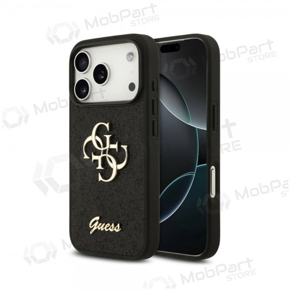 Apple iPhone 18 Pro Max Hülle - Guess PU Fixed Glitter 4G Metal Logo (Schwarz)