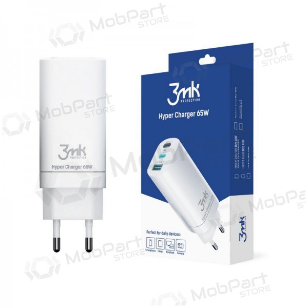 Ladegerät 3MK HyperCharger 65W 2xUSB-C, 1xUSB-A PD 3.0/QC 4.0 (Weiß)
