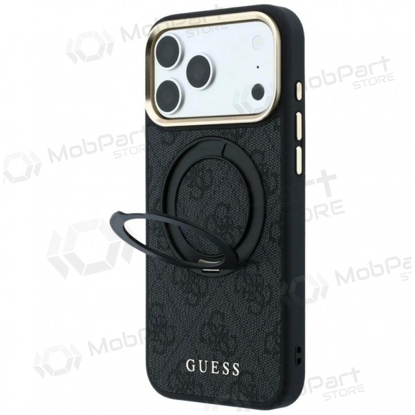 Apple iPhone 18 Pro Hülle - Guess PU 4G Ring Stand MagSafe (Schwarz)