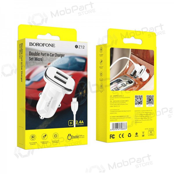 Ladegerät automobilinis Borofone BZ12 USB + Lightning (2.4A) (Weiß)