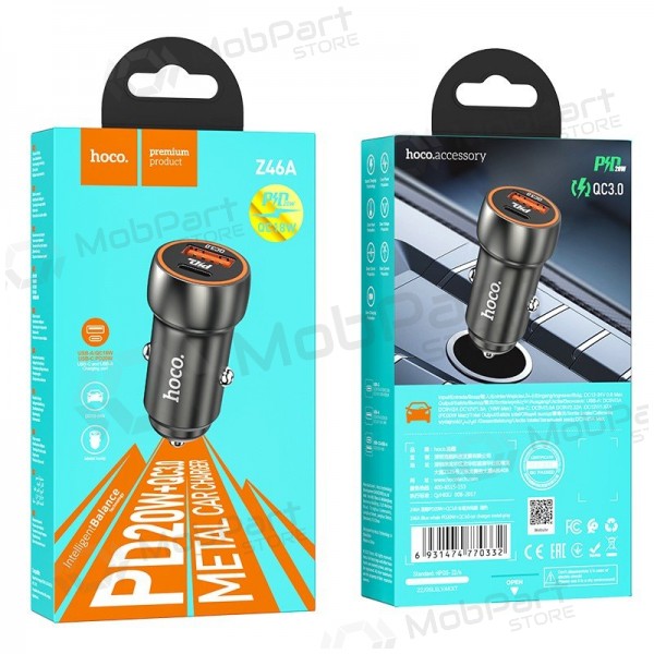 Ladegerät automobilinis Hoco Z46A USB-A/Type-C PD20W+QC3.0 Grau