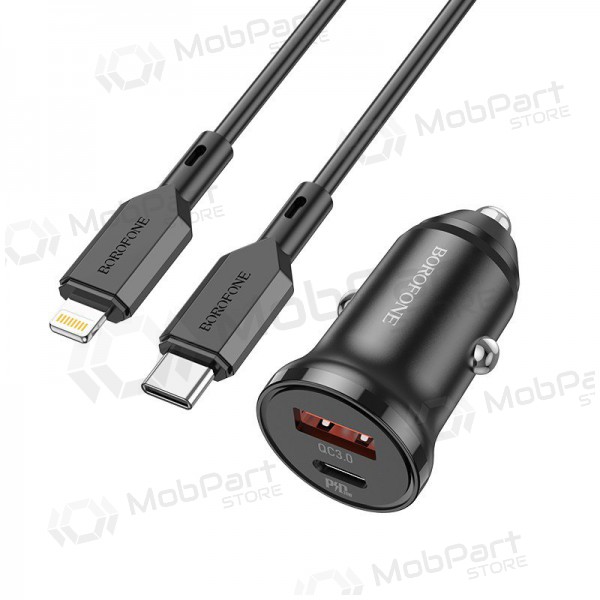 Ladegerät automobilinis Borofone BZ18A USB-A/Type-C PD20W+QC3.0 + Lightning (Schwarz)