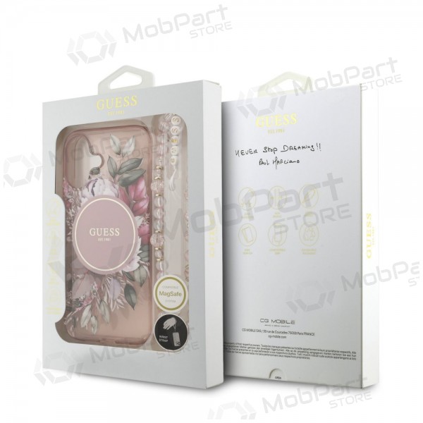 Apple iPhone 17 hülle -Guess IML Flowers Strap MagSafe- (rosa)