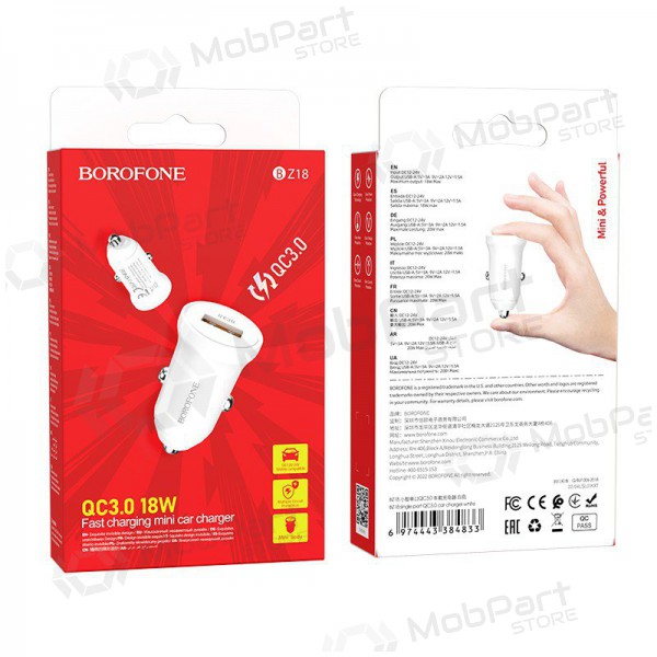 Ladegerät automobilinis Borofone BZ18 Quick Charge 3.0 18W (Weiß)