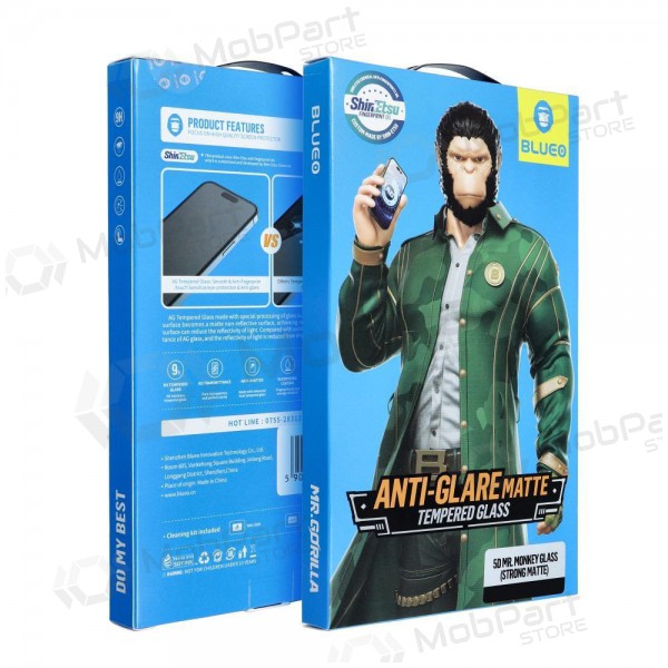 LCD apsauginis stikliukas 5D Mr. Monkey Glass (Strong Matte) Apple iPhone 13 Pro Max/14 Plus Schwarz