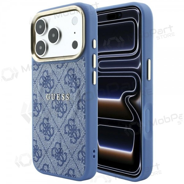 Apple iPhone 18 Pro Max Hülle - Guess PU Leather 4G Gold Frame Embossed MagSafe (blau)