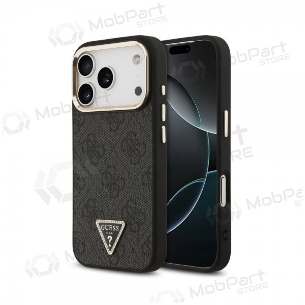 Apple iPhone 18 Pro Max hülle - Guess PU Leather 4G Strass Triangle Logo Gold Frame MagSafe (schwarz)