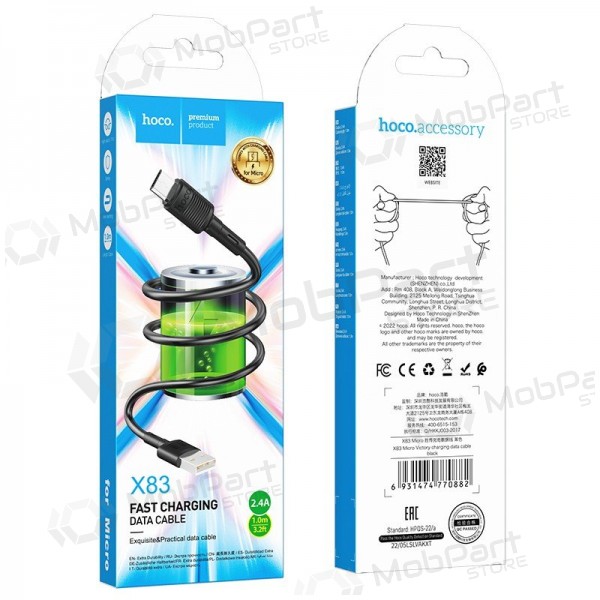 USB Kabel Hoco X83 USB-A to MicroUSB 1.0m Schwarz