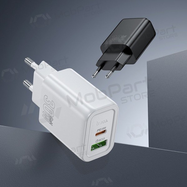 Telefonladegerät Hoco N63 30 W GaN USB-C + USB-A mit Lightning-Kabel 1 m weiß