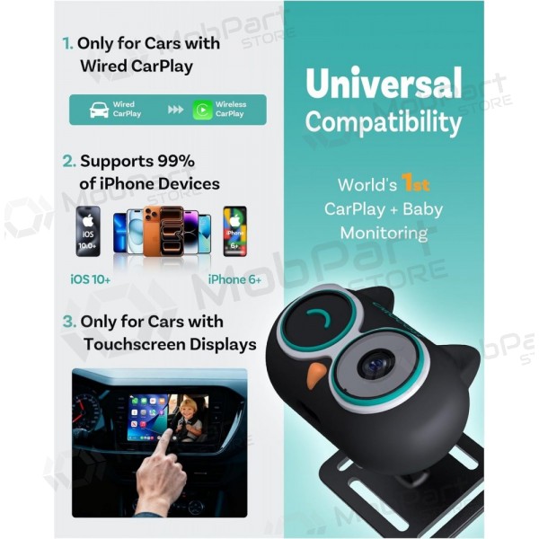 Kabelloser CarPlay-Adapter Ottocast Cabin Care CA520-T mit Babyphone-Funktion schwarz