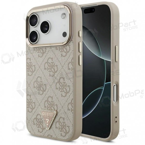 Apple iPhone 17 Pro hülle - Guess PU Leather 4G Strass Triangle Logo Gold Frame MagSafe (rosa)