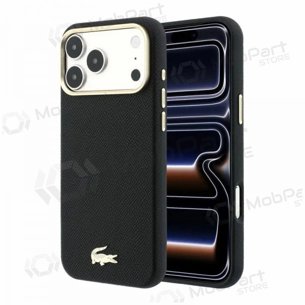 Apple iPhone 18 Pro Max hülle - Lacoste PU Leather Champs Elysees Gold Logo MagSafe (schwarz)