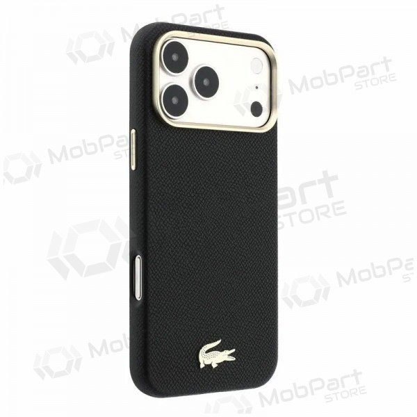 Apple iPhone 18 Pro Max hülle - Lacoste PU Leather Champs Elysees Gold Logo MagSafe (schwarz)