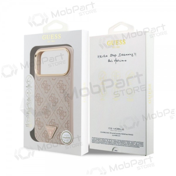 Apple iPhone 18 Pro Max hülle - Guess PU Leather 4G Strass Triangle Logo Gold Frame MagSafe (rosa)