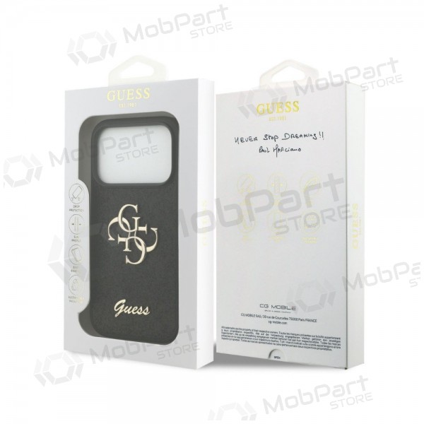 Apple iPhone 18 Pro Max Hülle - Guess PU Fixed Glitter 4G Metal Logo (Schwarz)