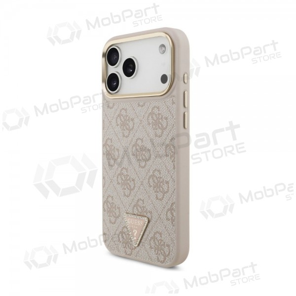 Apple iPhone 18 Pro Hülle - Guess PU Leather 4G Strass Triangle Logo Gold Frame MagSafe (rosa)
