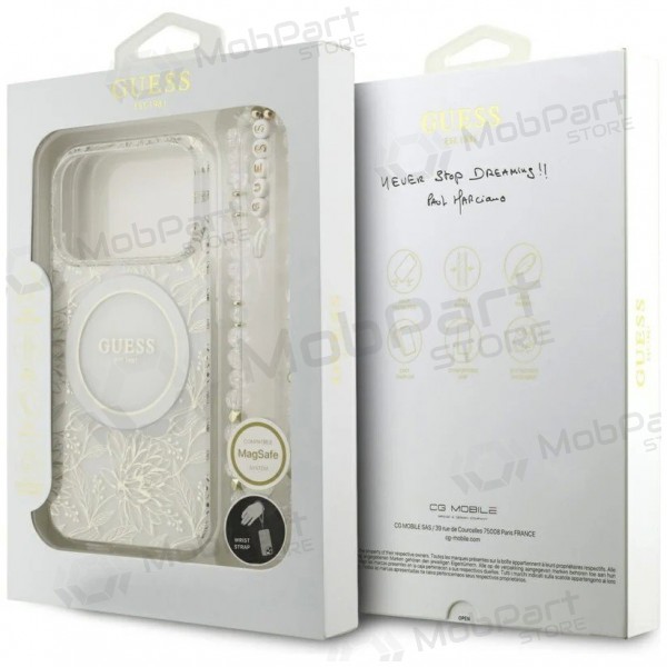 Apple iPhone 18 Pro hülle - Guess IML Flowers Allover Strap MagSafe (weiß)
