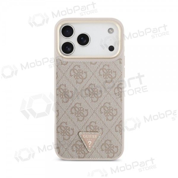 Apple iPhone 18 Pro Max hülle - Guess PU Leather 4G Strass Triangle Logo Gold Frame MagSafe (rosa)