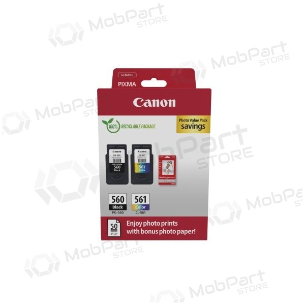 Canon CRG PG-560/CL-561 + Photo Paper Value Pack (3713C008) Tintenpatronen-Set, BK/CMY