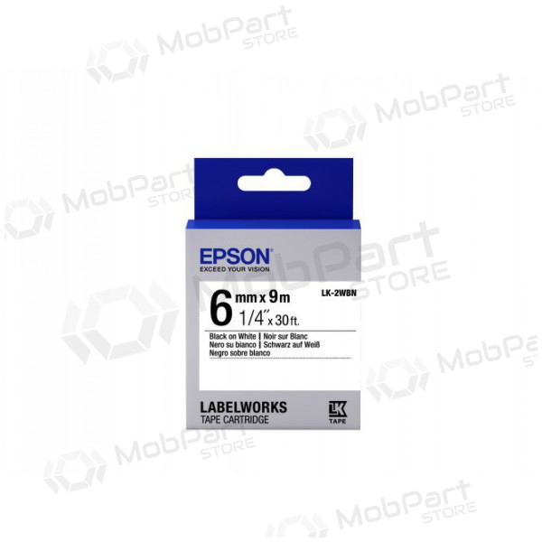 Epson Etikettenkassette LK-2WBN Standardkleber Schwarz auf Weiß 6mm (9m)