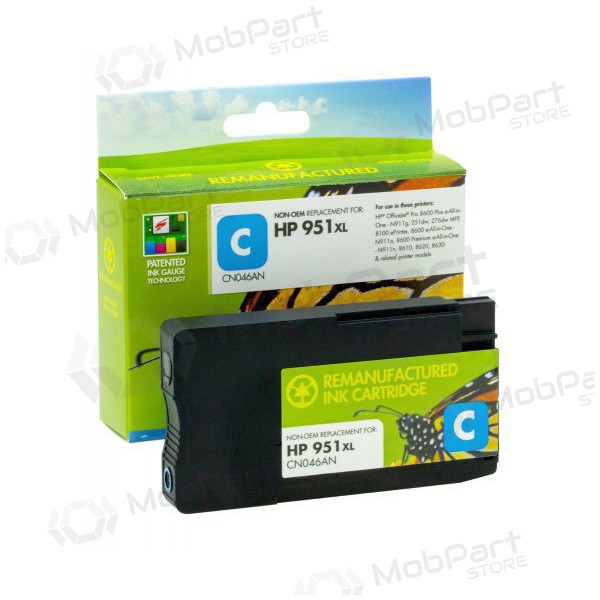 Kompatible HP 951XL (CN046AE) Cyan Tintenpatrone mit neuem Static Control Chip, für Tintenstrahldrucker, 1.500 Seiten.